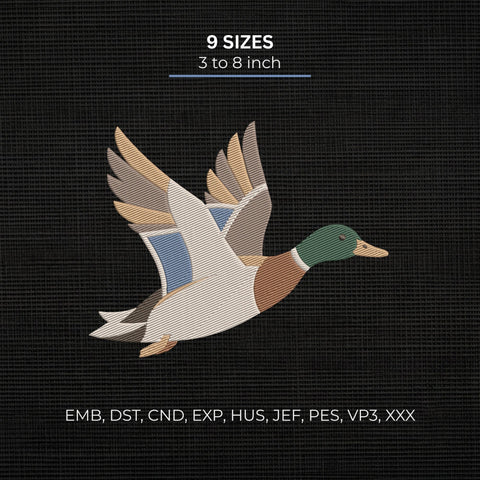 Flying Mallard Duck Embroidery Design – Wild Duck Waterfowl Hunting Machine Embroidery File Embroidery/Applique DESIGNS PatternFeed8 