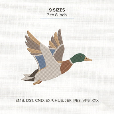 Flying Mallard Duck Embroidery Design – Wild Duck Waterfowl Hunting Machine Embroidery File Embroidery/Applique DESIGNS PatternFeed8 