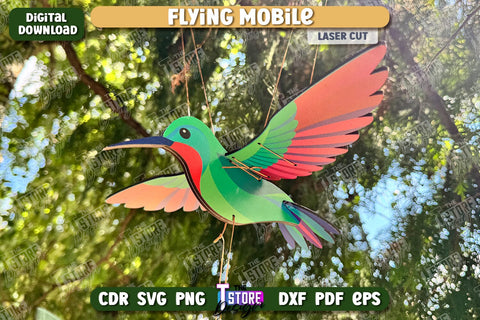Flying Mobile Laser Cut | Baby Mobile | Birds Design | Baby Room Décor | New Born | Hummingbird | CNC Files SVG The T Store Design 