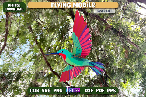 Flying Mobile Laser Cut | Baby Mobile | Birds Design | Baby Room Décor | New Born | Hummingbird | CNC Files SVG The T Store Design 