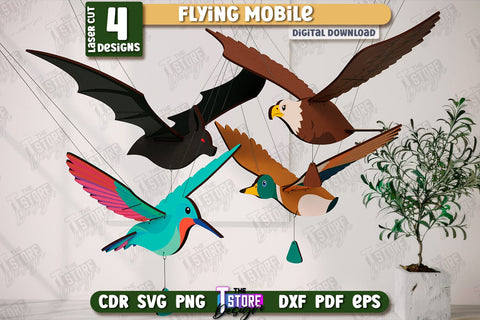 Flying Mobile Laser Cut Bundle | Baby Mobile Set | Birds Design | Baby Room Décor | New Born | CNC Files SVG The T Store Design 