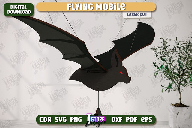 Flying Mobile Laser Cut | Spooky Season | Bat | Halloween | Porch Decor | Seasonal Decorations | CNC Files SVG The T Store Design 