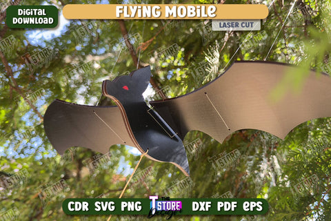 Flying Mobile Laser Cut | Spooky Season | Bat | Halloween | Porch Decor | Seasonal Decorations | CNC Files SVG The T Store Design 
