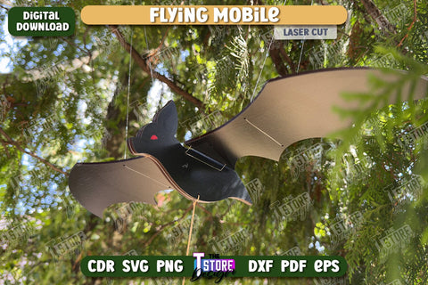 Flying Mobile Laser Cut | Spooky Season | Bat | Halloween | Porch Decor | Seasonal Decorations | CNC Files SVG The T Store Design 