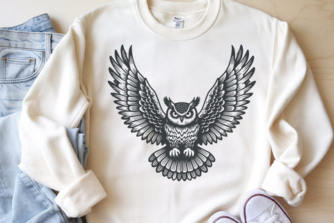 Flying Owl SVG Set 5 Wild Birds Vintage Tattoo Woodland Art SVG Tafti Art 