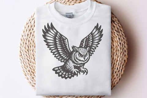 Flying Owl SVG Set 5 Wild Birds Vintage Tattoo Woodland Art SVG Tafti Art 