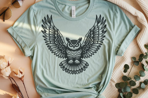 Flying Owl SVG Set 5 Wild Birds Vintage Tattoo Woodland Art SVG Tafti Art 