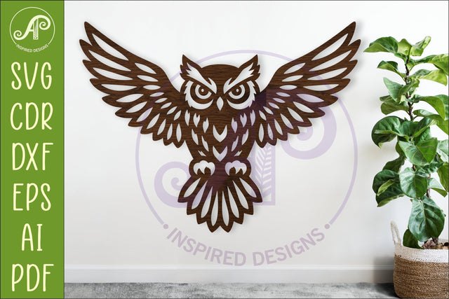 Flying Owl wall art sign, SVG file for laser cutting SVG APInspireddesigns 