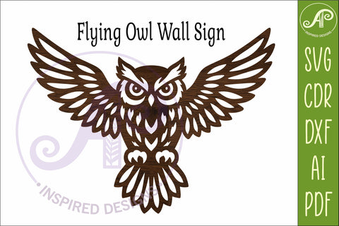 Flying Owl wall art sign, SVG file for laser cutting SVG APInspireddesigns 