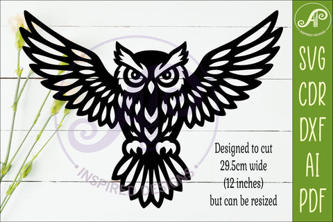 Flying Owl wall art sign, SVG file for laser cutting SVG APInspireddesigns 
