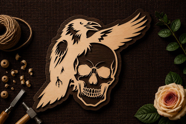 Flying Raven Skull Wall Art Laser Cut SVG File SVG Regulrcrative 