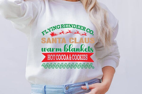 Flying reindeer co. santa claus warm blankets hot cocoa & cookies SVG Angelina750 