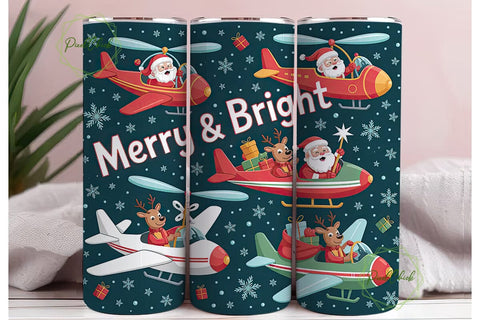 Flying Santa Christmas Tumbler Wrap Sublimation PixelChick 