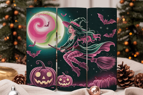 Flying Witch Halloween 20oz Tumbler Wrap Sublimation DesignSVG 