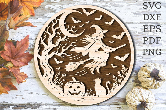 Flying Witch Halloween Laser Cut SVG SVG Rupkotha 