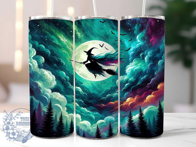 Flying Witch With Bats Tumbler, Flying Witch, Witch With Bats, 20oz Tumbler Wrap, Skinny Tumbler Png, Sublimation Design, Instant Download Sublimation ToriDesigns 