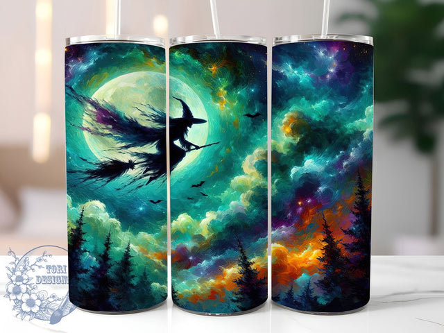 Flying Witch With Bats Tumbler, Flying Witch, Witch With Bats, 20oz Tumbler Wrap, Skinny Tumbler Png, Sublimation Design, Instant Download Sublimation ToriDesigns 