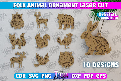 Folk Animals Ornament Bundle | Rustic Design | Nordic Ornament | Christmas Tree Toy | CNC Files SVG The T Store Design 