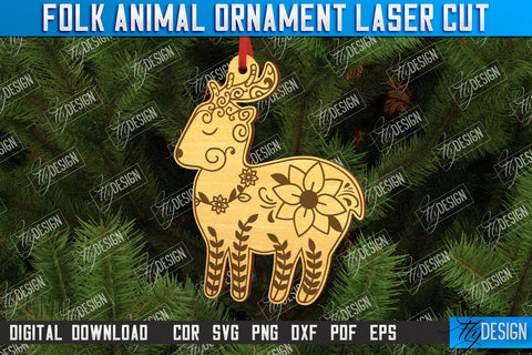 Folk Animals Ornament Bundle | Rustic Design | Nordic Ornament | CNC Files SVG Fly Design 