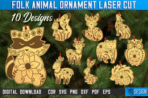 Folk Animals Ornament Bundle | Rustic Design | Nordic Ornament | CNC Files SVG Fly Design 