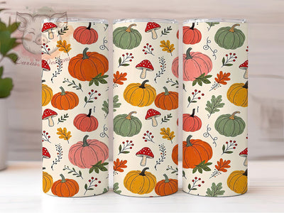 Folk Art Autumn Pumpkins 20oz Tumbler, Autumn Pumpkins Motif, Folk Art Design, Rustic Theme, Cozy Accent, Whimsical Charm, Sublimation Wrap, 20oz Tumbler Sublimation Lara' s Designs 