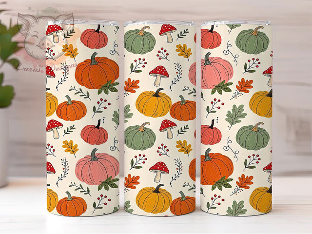 Folk Art Autumn Pumpkins 20oz Tumbler, Autumn Pumpkins Motif, Folk Art Design, Rustic Theme, Cozy Accent, Whimsical Charm, Sublimation Wrap, 20oz Tumbler Sublimation Lara' s Designs 