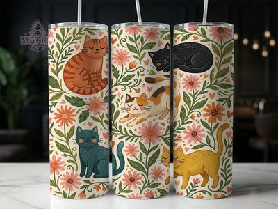 Folk Art Cat Pattern 20oz Tumbler, Folk Art Cat Pattern, Cat Pattern PNG, Folk Art Cat, Cat Tumbler Wrap, Cat Pattern Tumbler, Folk Art Tumbler, Folk Cat Tumbler Sublimation SvggirlplusArt 