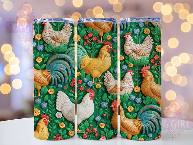 Folk Art Chicken Pattern 20oz Tumbler, Folk Art Theme, Chicken Motif, Pattern Design, Rustic Style, Whimsical Charm, Skinny Tumbler, Sublimation PNG Sublimation SvggirlplusArt 