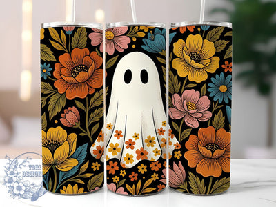 Folk Art Ghost Floral 20oz Tumbler, Folk Art Ghost, Ghost Tumbler, Floral Ghost, 20oz Tumbler, Halloween Tumbler, Cute Ghost, Tumbler Wrap Sublimation ToriDesigns 