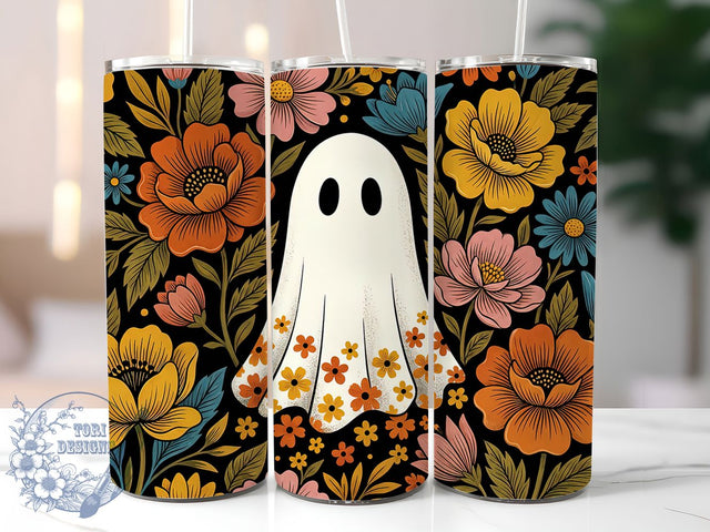 Folk Art Ghost Floral 20oz Tumbler, Folk Art Ghost, Ghost Tumbler, Floral Ghost, 20oz Tumbler, Halloween Tumbler, Cute Ghost, Tumbler Wrap Sublimation ToriDesigns 