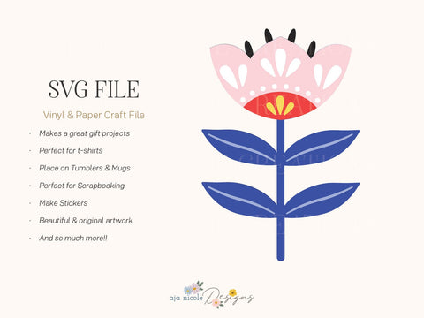 Folk Art Tulip Flower Craft File SVG Aja Nicole Designs 