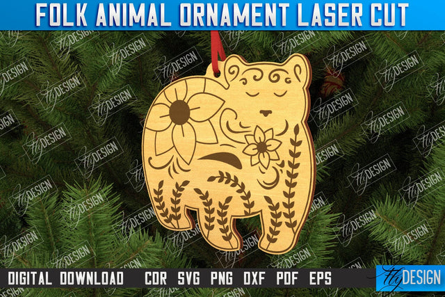 Folk Bear Ornament | Rustic Design | Nordic Ornament | CNC File SVG Fly Design 