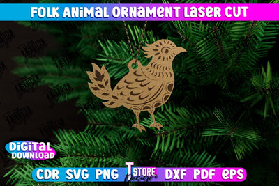 Folk Bird Ornament | Rustic Design | Nordic Ornament | Christmas Tree Toy | CNC File SVG The T Store Design 