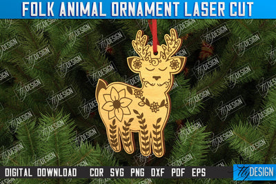 Folk Deer Ornament | Rustic Design | Nordic Ornament | CNC File SVG Fly Design 