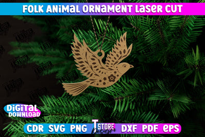 Folk Dove Ornament | Rustic Design | Nordic Ornament | Christmas Tree Toy | CNC File SVG The T Store Design 