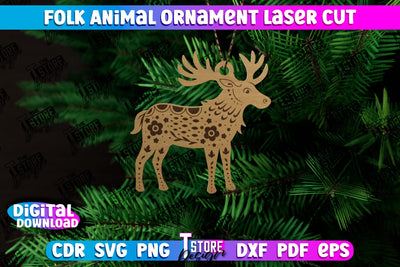 Folk Elk Ornament | Rustic Design | Nordic Ornament | Christmas Tree Toy | CNC File SVG The T Store Design 