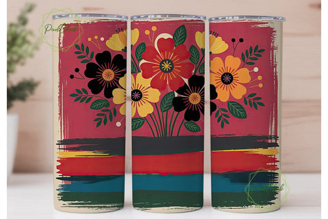 Folk Floral Striped 20oz Tumbler Wrap Sublimation PixelChick 
