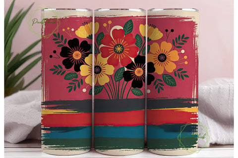 Folk Floral Striped 20oz Tumbler Wrap Sublimation PixelChick 