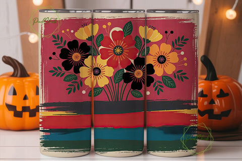 Folk Floral Striped 20oz Tumbler Wrap Sublimation PixelChick 