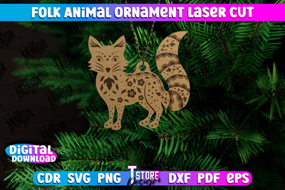 Folk Fox Ornament | Rustic Design | Nordic Ornament | Christmas Tree Toy | CNC File SVG The T Store Design 