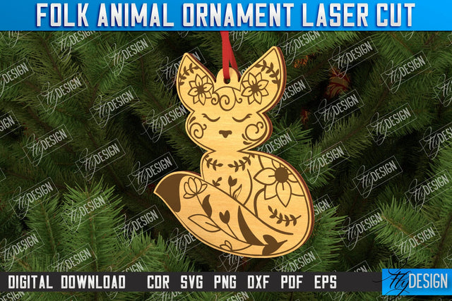 Folk Fox Ornament | Rustic Design | Nordic Ornament | CNC File SVG Fly Design 