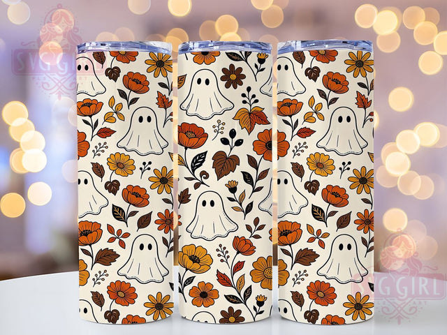 Folk Halloween Ghosts 20oz Tumbler, Folk Halloween, Ghost Design, 20oz Wrap, Spooky Art, Autumn Pattern, Sublimation Tumbler, Whimsical Ghosts Sublimation SvggirlplusArt 