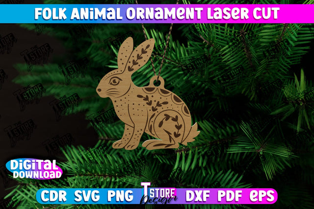 Folk Hare Ornament | Rustic Design | Nordic Ornament | Christmas Tree Toy | CNC File SVG The T Store Design 