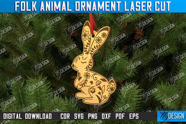 Folk Hare Ornament | Rustic Design | Nordic Ornament | CNC File SVG Fly Design 