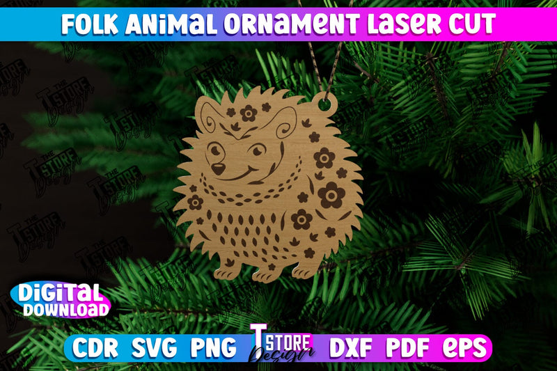 Folk Hedgehog Ornament | Rustic Design | Nordic Ornament | Christmas Tree Toy | CNC File SVG The T Store Design 