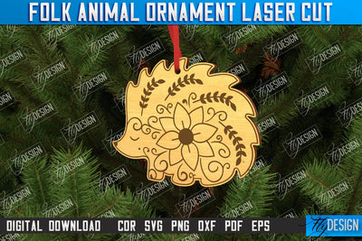 Folk Hedgehog Ornament | Rustic Design | Nordic Ornament | CNC File SVG Fly Design 