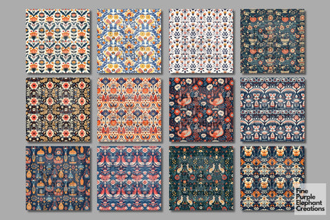 Folk Life Digital Paper | Bohemian Sublimation Textures Digital Pattern Fine Purple Elephant Creations 