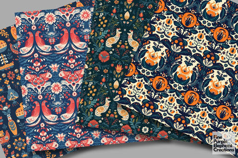 Folk Life Digital Paper | Bohemian Sublimation Textures Digital Pattern Fine Purple Elephant Creations 