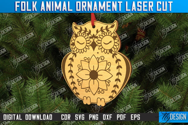 Folk Owl Ornament | Rustic Design | Nordic Ornament | CNC File SVG Fly Design 