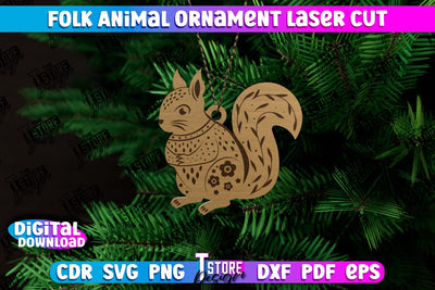 Folk Squirrel Ornament | Rustic Design | Nordic Ornament | Christmas Tree Toy | CNC File SVG The T Store Design 